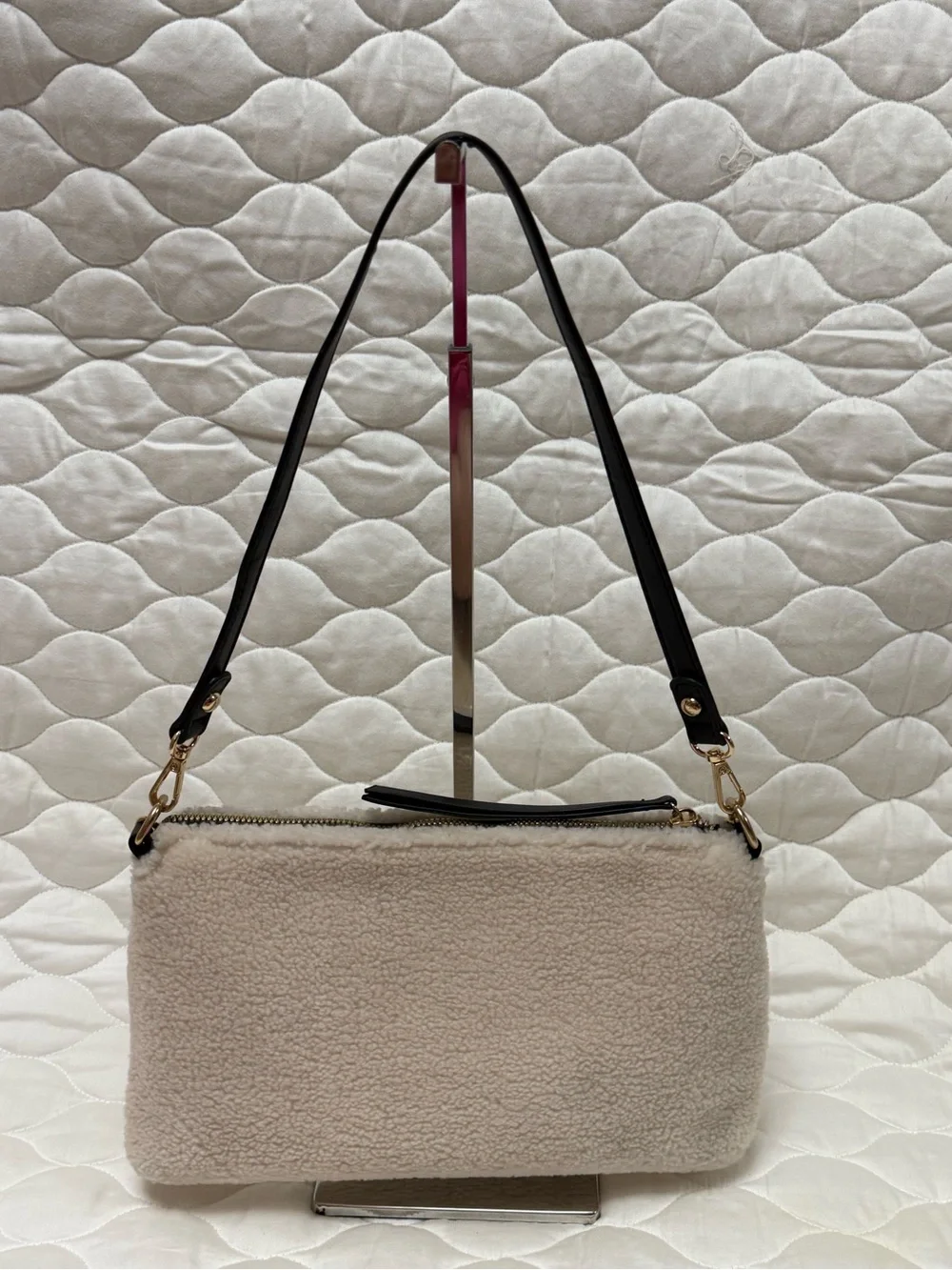 Crossi New York Faux Shearling/Sherpa Chain Slouchy Shoulder bag